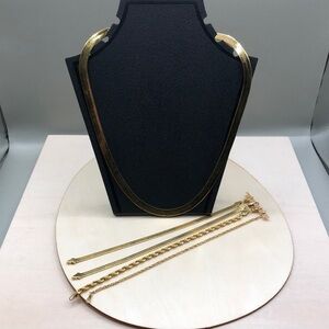 Curated bundle vintage style snake chain necklace and bracelets faux fine look.